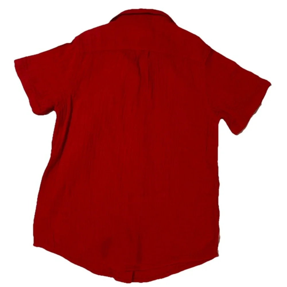 Cat & Jack Boys Small 6/7‎ Red Gauze Muslin Button Down Shirt NWT 100% Cotton